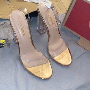Fashion Nova Glass Slipper Heels Gold